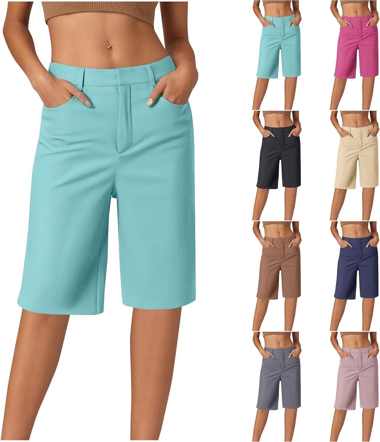 Wkishenl Women's Bermuda Shorts Trendy 2025 Casual Summer Knee Length Short High Waisted Straight Leg Hiking Vacation Outfits