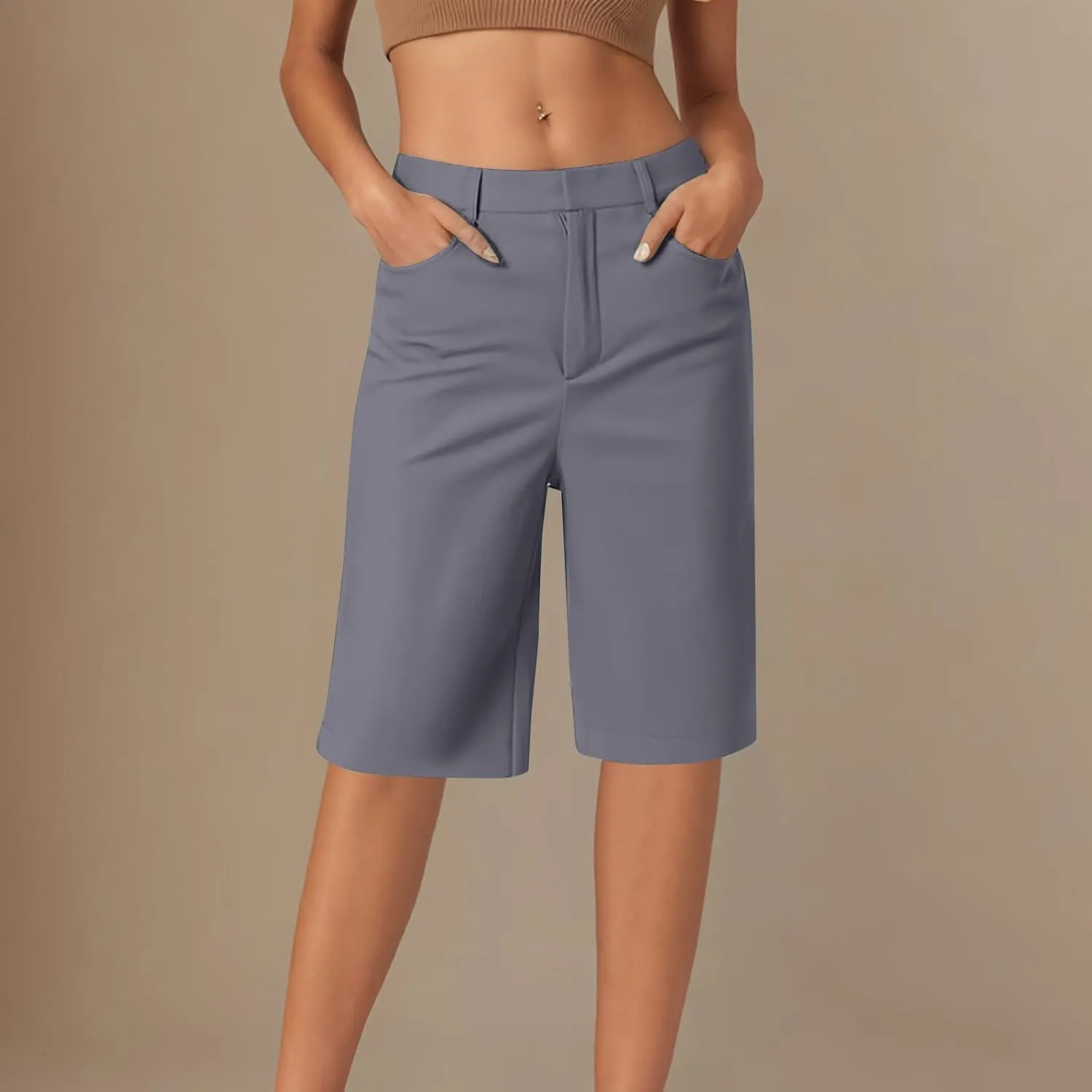 Wkishenl Women's Bermuda Shorts Trendy 2025 Casual Summer Knee Length Short High Waisted Straight Leg Hiking Vacation Outfits