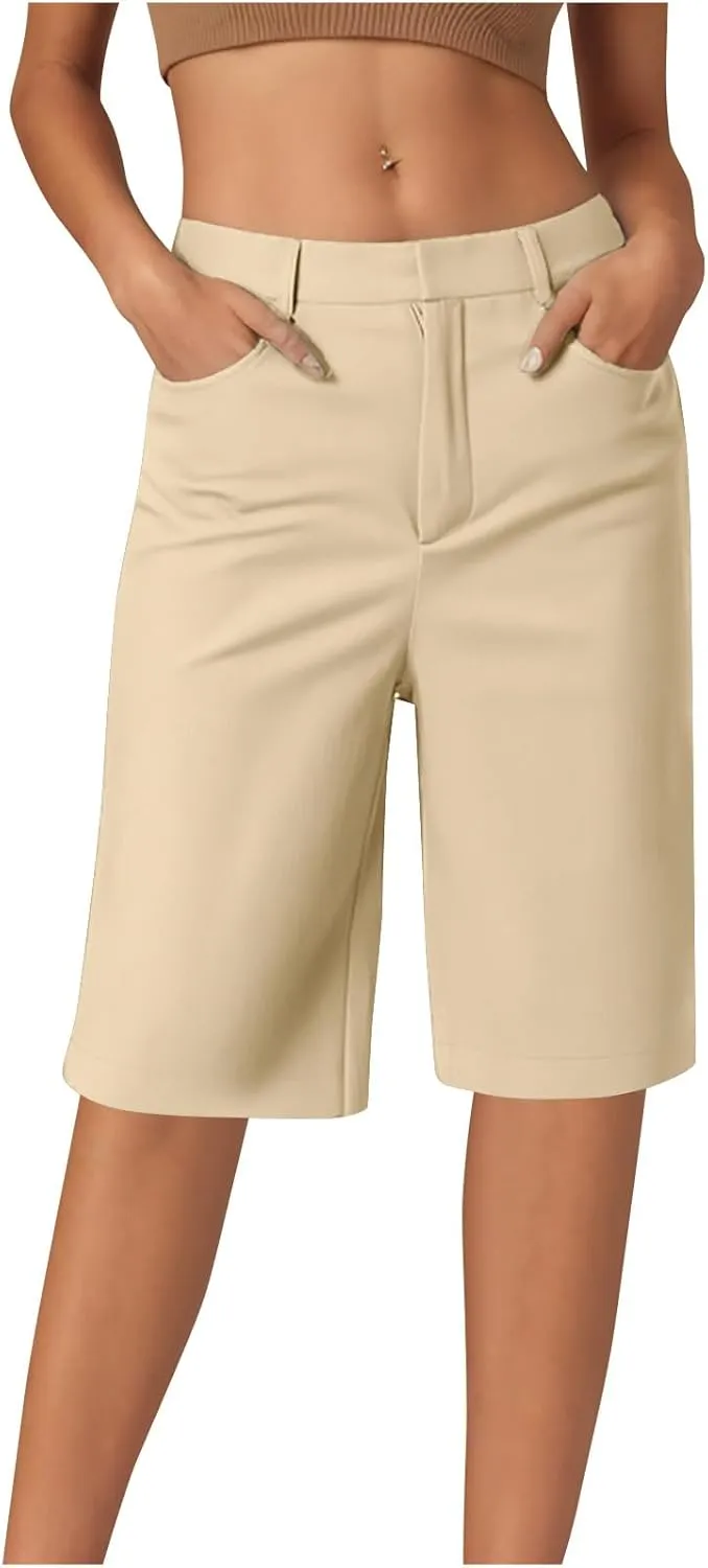 Wkishenl Women's Bermuda Shorts Trendy 2025 Casual Summer Knee Length Short High Waisted Straight Leg Hiking Vacation Outfits