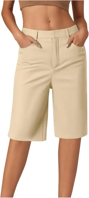 Wkishenl Women's Bermuda Shorts Trendy 2025 Casual Summer Knee Length Short High Waisted Straight Leg Hiking Vacation Outfits