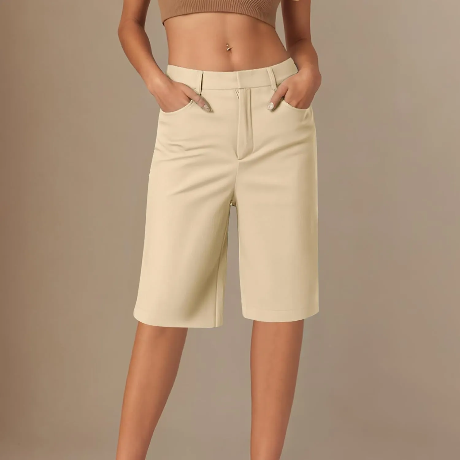Wkishenl Women's Bermuda Shorts Trendy 2025 Casual Summer Knee Length Short High Waisted Straight Leg Hiking Vacation Outfits