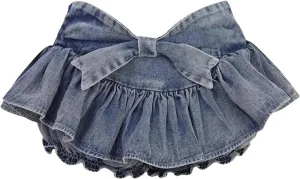 Women Bow Denim Skirt Summer Ruffle Low Waist Skirts Sexy Pleated Mini Skirts