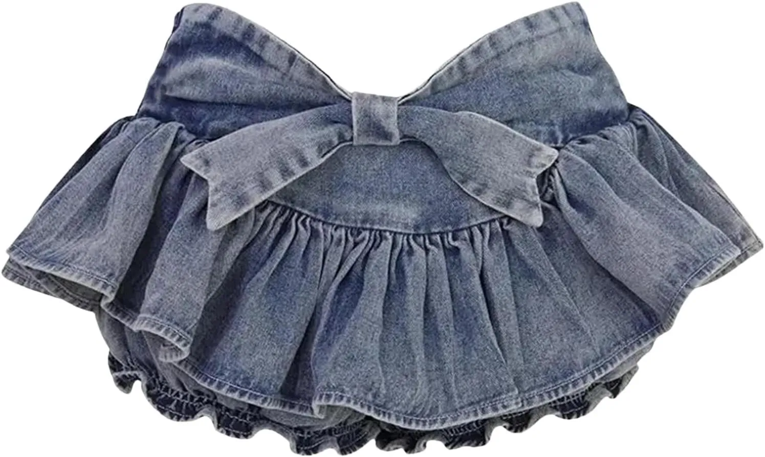 Women Bow Denim Skirt Summer Ruffle Low Waist Skirts Sexy Pleated Mini Skirts