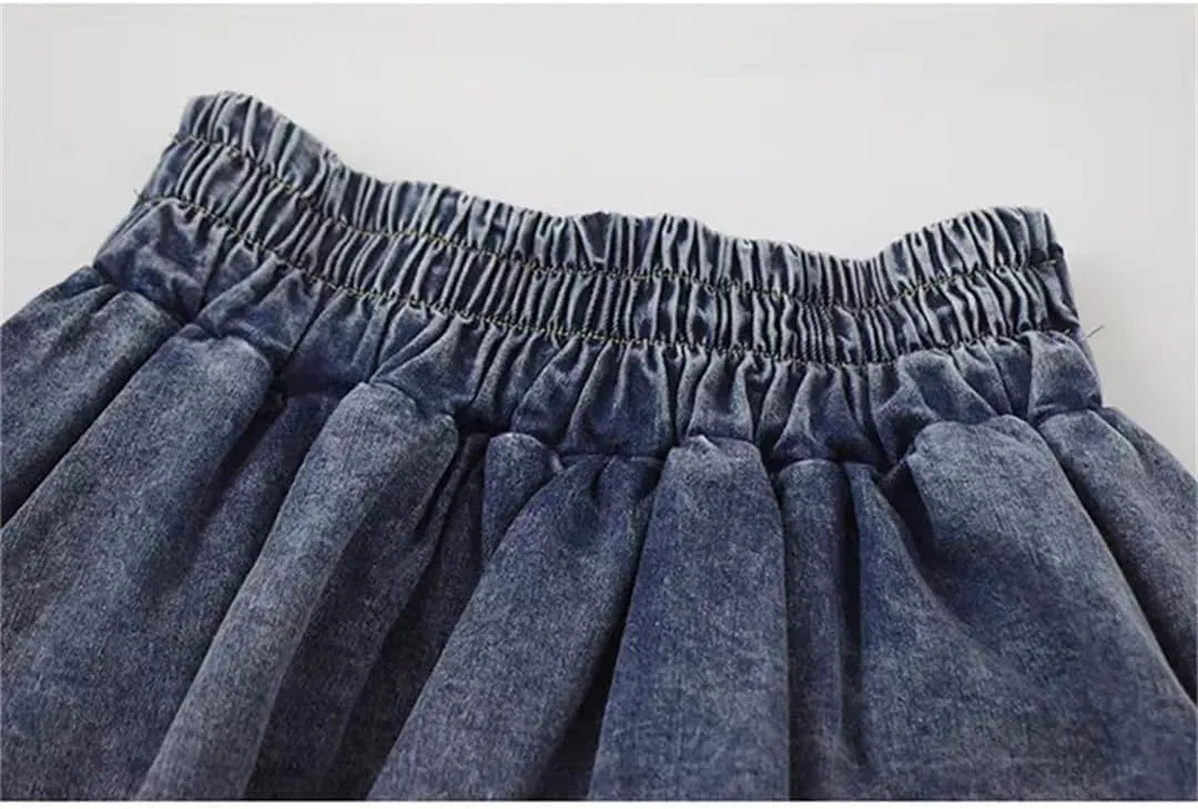 Women Bow Denim Skirt Summer Ruffle Low Waist Skirts Sexy Pleated Mini Skirts