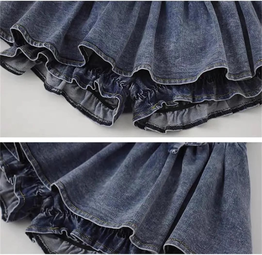 Women Bow Denim Skirt Summer Ruffle Low Waist Skirts Sexy Pleated Mini Skirts