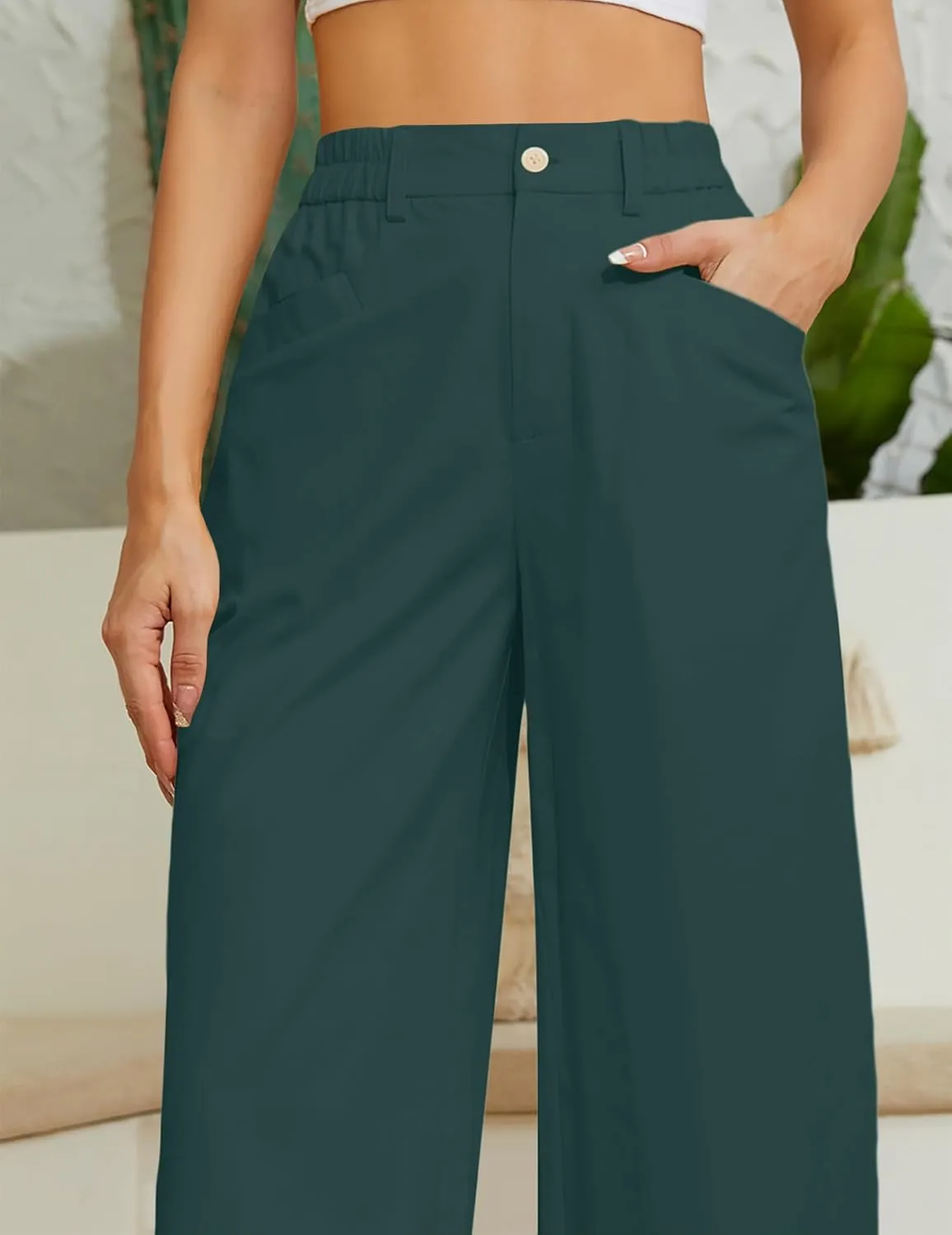 Women Casual Baggy Pants Wide Leg Elastic Waist Comfy Long Trendy Lounge Trousers with Pockets