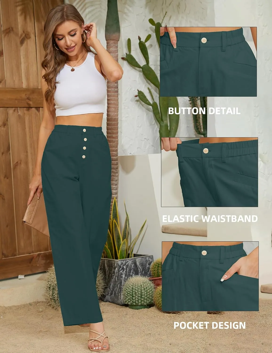 Women Casual Baggy Pants Wide Leg Elastic Waist Comfy Long Trendy Lounge Trousers with Pockets