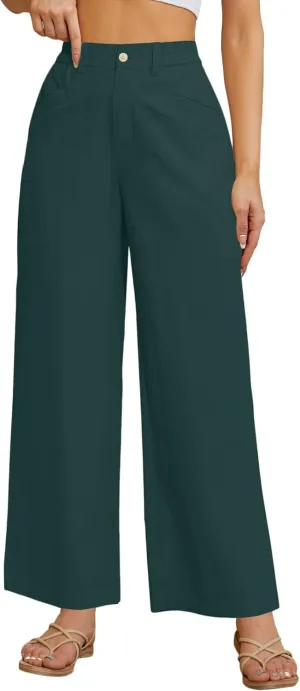 Women Casual Baggy Pants Wide Leg Elastic Waist Comfy Long Trendy Lounge Trousers with Pockets