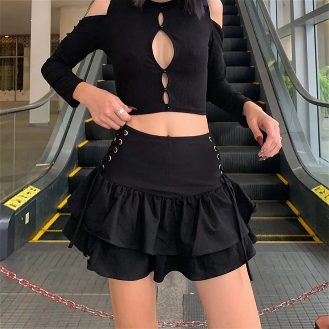 Women Gothic Punk Mini Skirt Y2K High Waist A-Line Pleated Skater Skirts