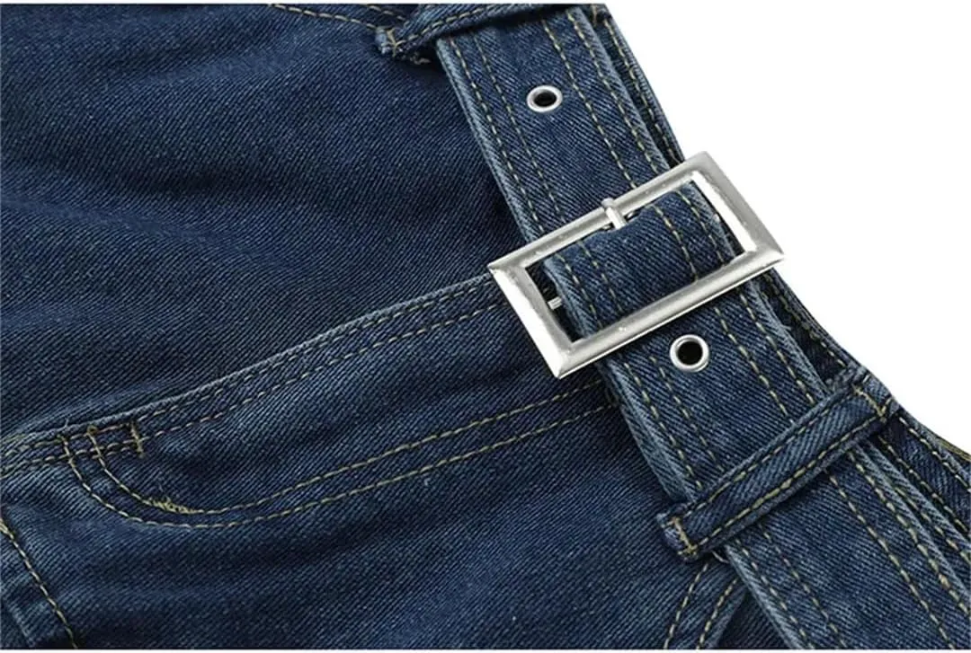 Women High Waist Denim Mini Pleated Skirts with Belt Summer A Line Skirt Korean Skirts