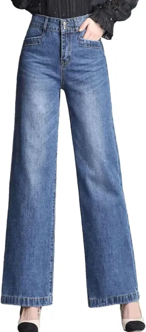 Women High Waist Stretch Skinny Jeans Boyfriend Wide Leg Pants Vintage Casual Trousers