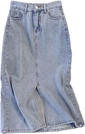 Women High Waist Vintage Denim Skirt Side Slit Hip Long Skirt