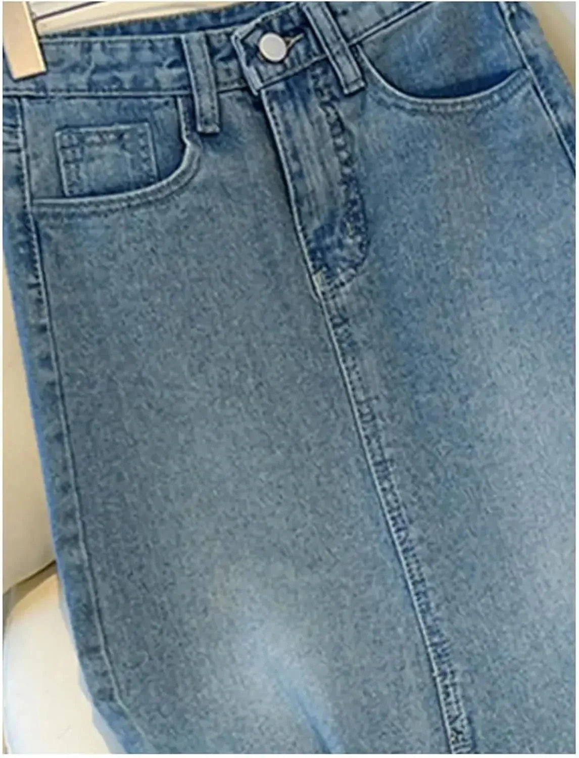 Women High Waist Vintage Denim Skirt Side Slit Hip Long Skirt