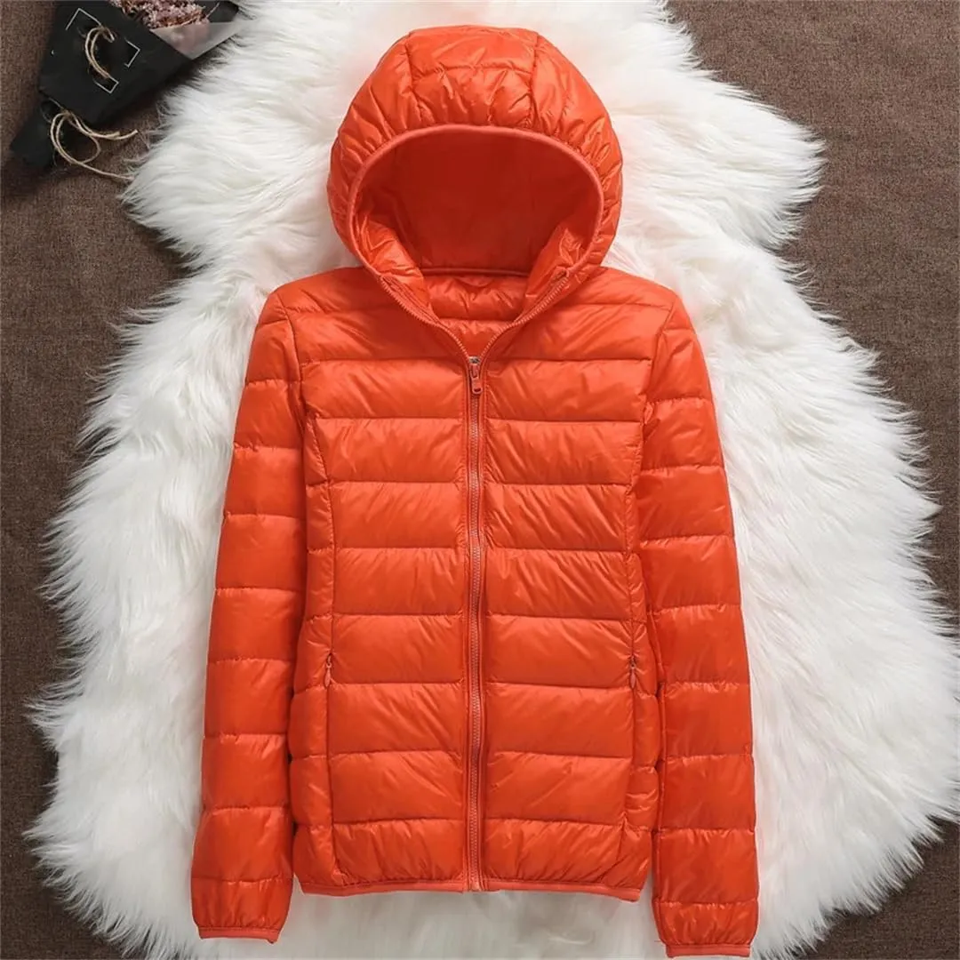 Women Hooded Puffer Jackets Spring Winter White Duck Down Coats Ultralight Packable Casual Parkas