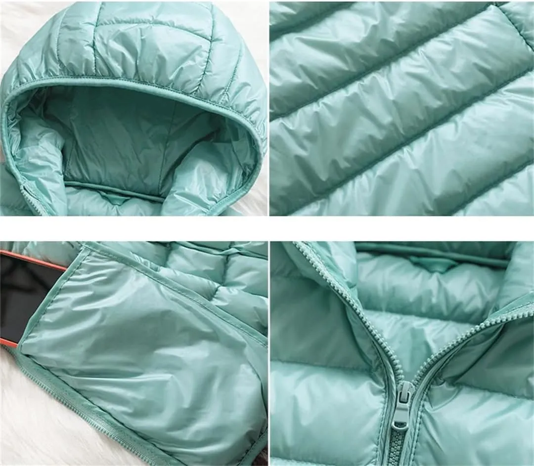 Women Hooded Puffer Jackets Spring Winter White Duck Down Coats Ultralight Packable Casual Parkas