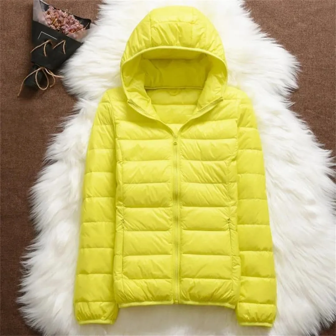 Women Hooded Puffer Jackets Spring Winter White Duck Down Coats Ultralight Packable Casual Parkas