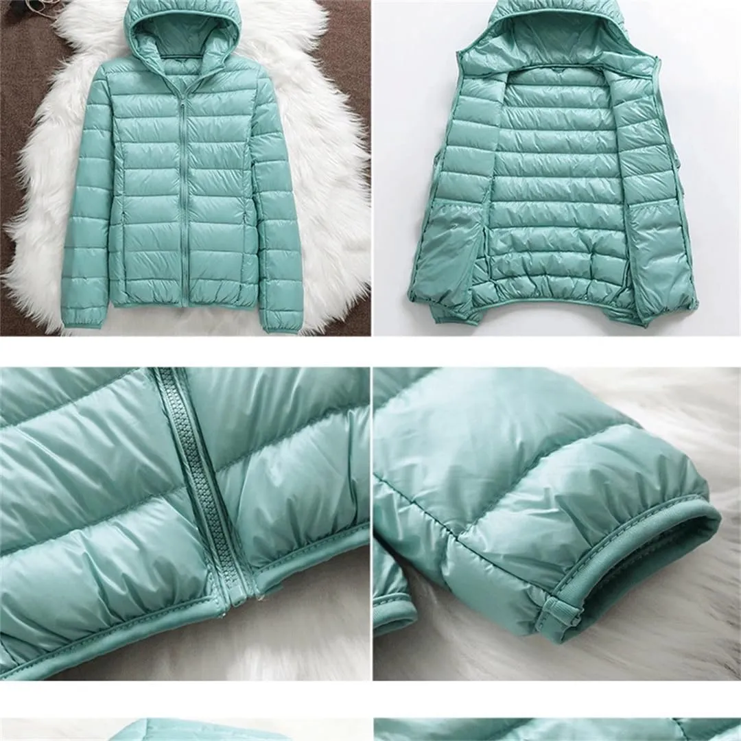 Women Hooded Puffer Jackets Spring Winter White Duck Down Coats Ultralight Packable Casual Parkas