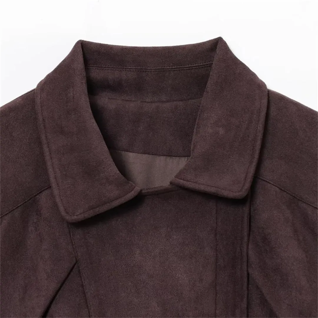 Women Motorcycle Style Jacket With Belt And Zipper Decoration Coats Casual Long Sleeves Outerwear