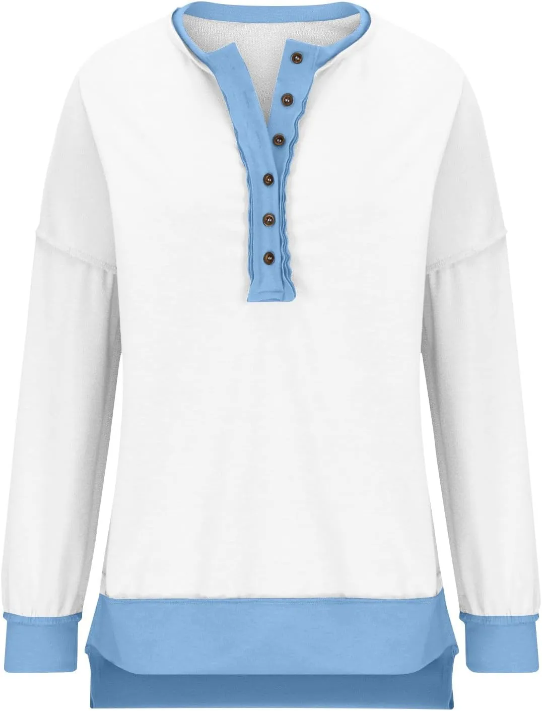 Women Oversized V Neck Side Slit Long Sleeve Pullover Shirts Splicing Cute Fall Fashion Casual Hoodies Sweatshirt