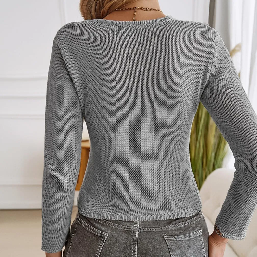 Women Sexy Open Front Button Down Knit Crop Cardigan Sweater Fall Long Sleeve Cut Out Crochet Cropped Tee Tops
