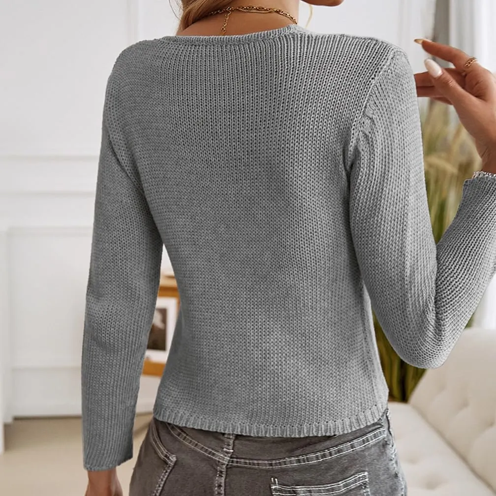 Women Sexy Open Front Button Down Knit Crop Cardigan Sweater Fall Long Sleeve Cut Out Crochet Cropped Tee Tops
