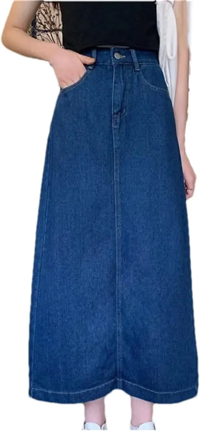 Women Summer High Waist Denim Skirt Summer Midi A-Line Bodycon Skirt