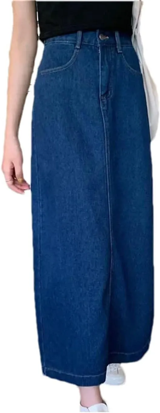 Women Summer High Waist Denim Skirt Summer Midi A-Line Bodycon Skirt