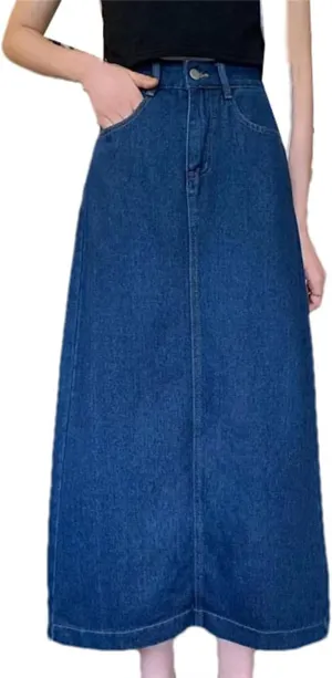 Women Summer High Waist Denim Skirt Summer Midi A-Line Bodycon Skirt
