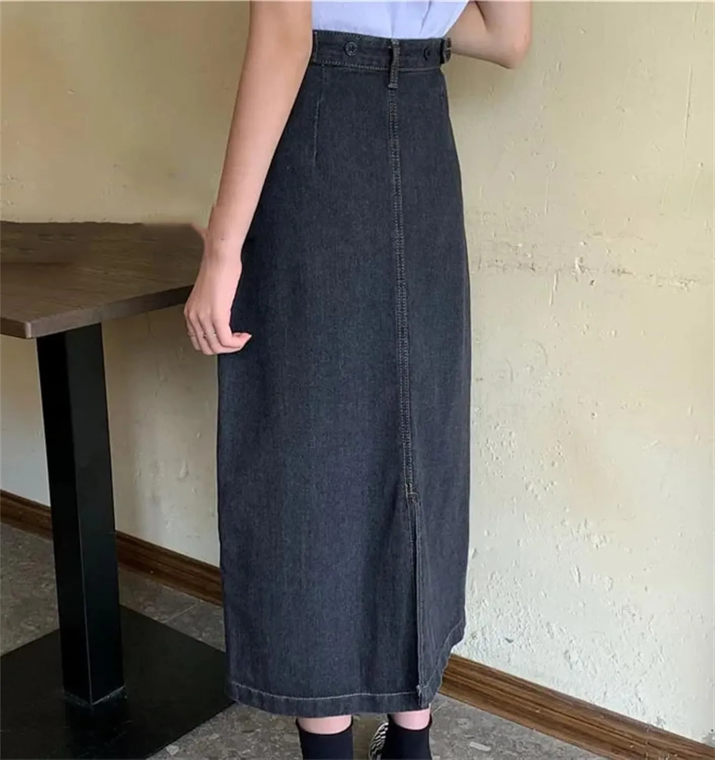 Women Summer High Waist Denim Skirt Summer Midi A-Line Bodycon Skirt