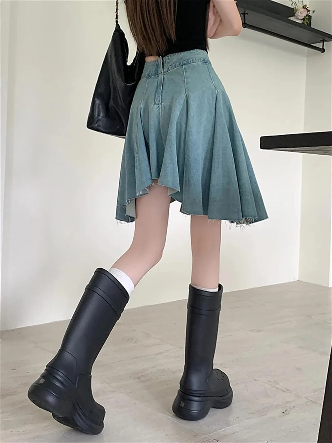 Women Summer High Waist Skirt Zip Pleated Jeans Skirts Vintage Short Mini Streetwear Skirt