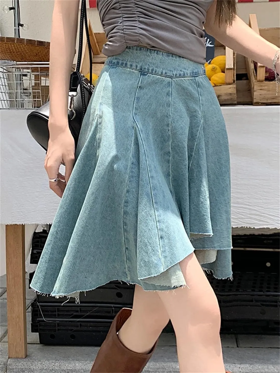 Women Summer High Waist Skirt Zip Pleated Jeans Skirts Vintage Short Mini Streetwear Skirt