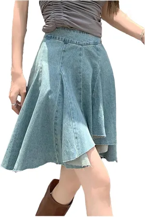 Women Summer High Waist Skirt Zip Pleated Jeans Skirts Vintage Short Mini Streetwear Skirt