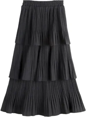 Women Summer Tiered Maxi Tulle Skirt Elegant High Waist Puffy Ruffled Pleated Mesh Long Skirt