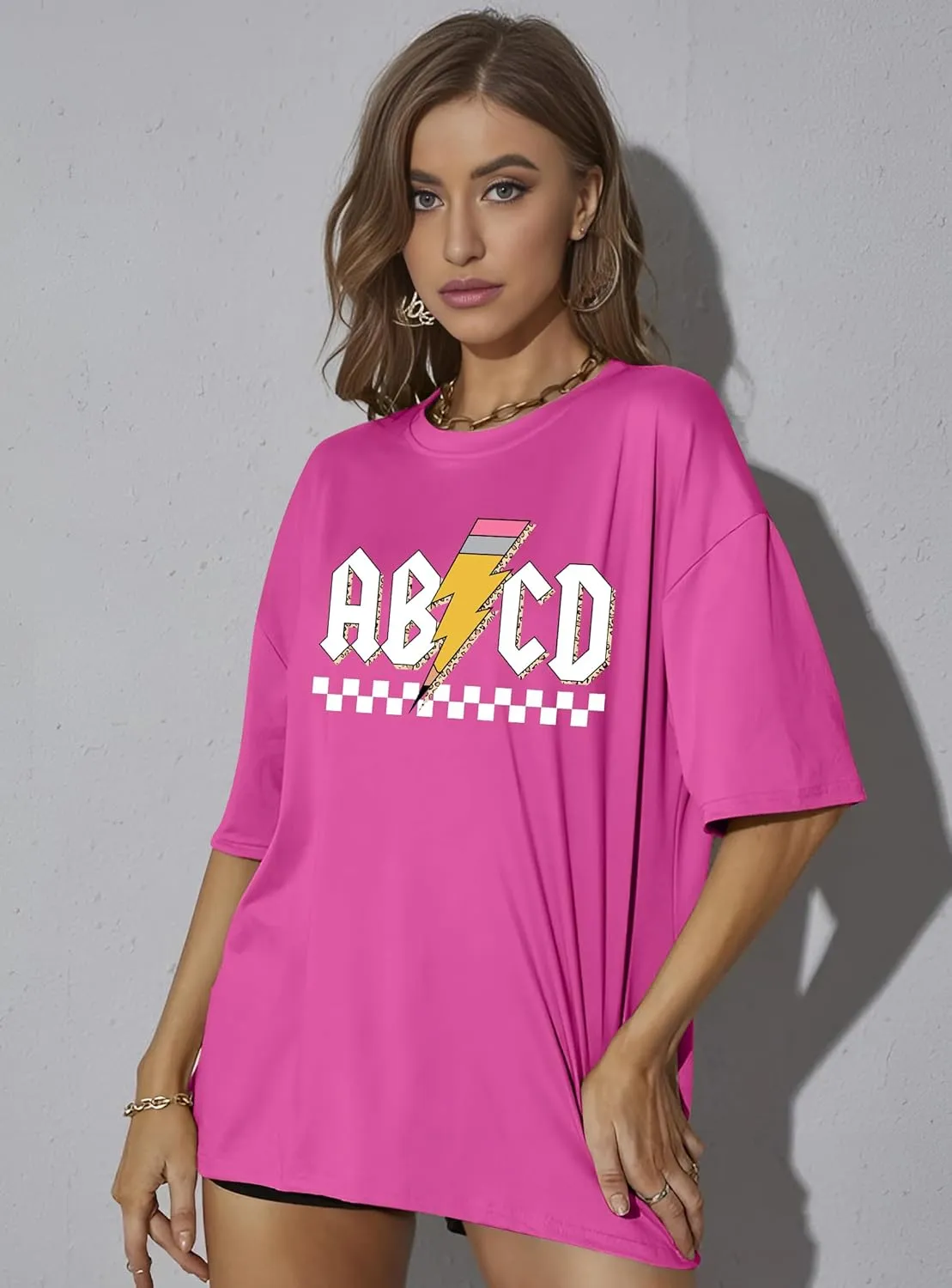 Women Teacher Shirts: ABCD Graphic Teacher Tshirt Oversized Teacher Gift Tees Teach Short Sleeve Tops