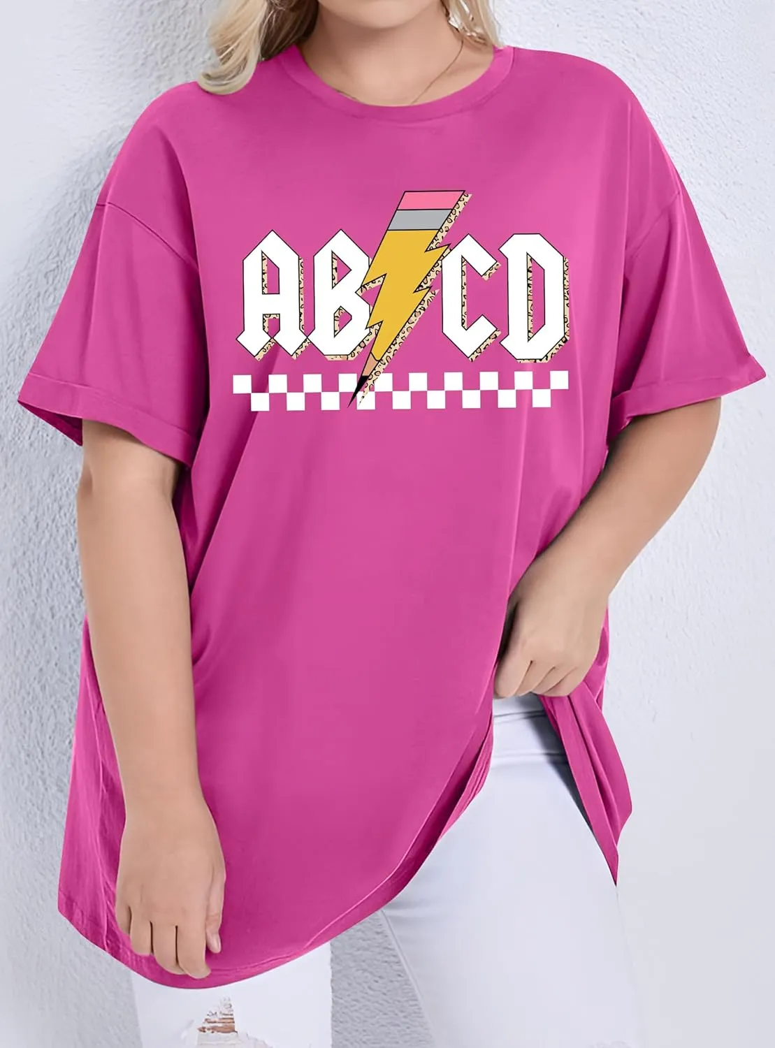 Women Teacher Shirts: ABCD Graphic Teacher Tshirt Oversized Teacher Gift Tees Teach Short Sleeve Tops