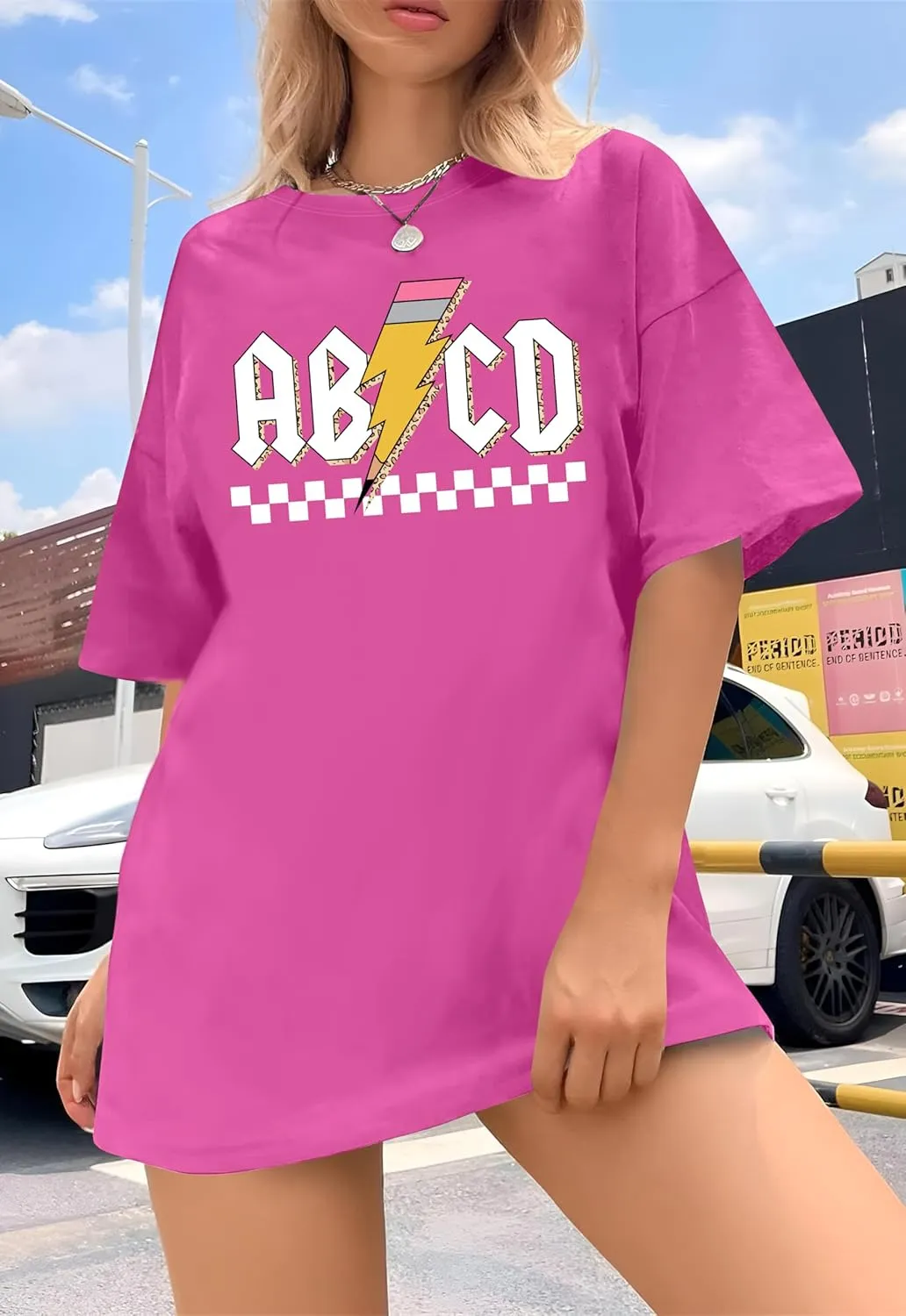 Women Teacher Shirts: ABCD Graphic Teacher Tshirt Oversized Teacher Gift Tees Teach Short Sleeve Tops