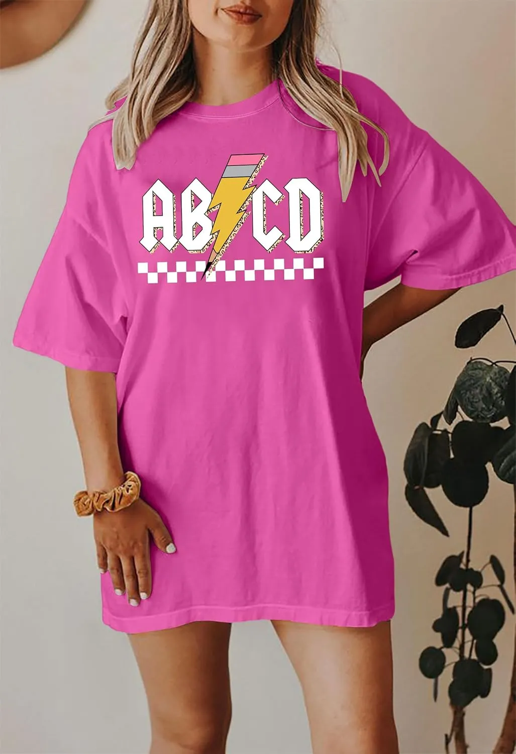 Women Teacher Shirts: ABCD Graphic Teacher Tshirt Oversized Teacher Gift Tees Teach Short Sleeve Tops