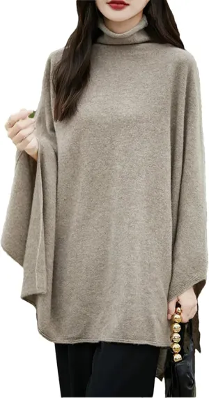 Women Turtleneck Shawl Long Sleeve 100% Wool Oversized Sweaters Winter Cable Knit Sweater