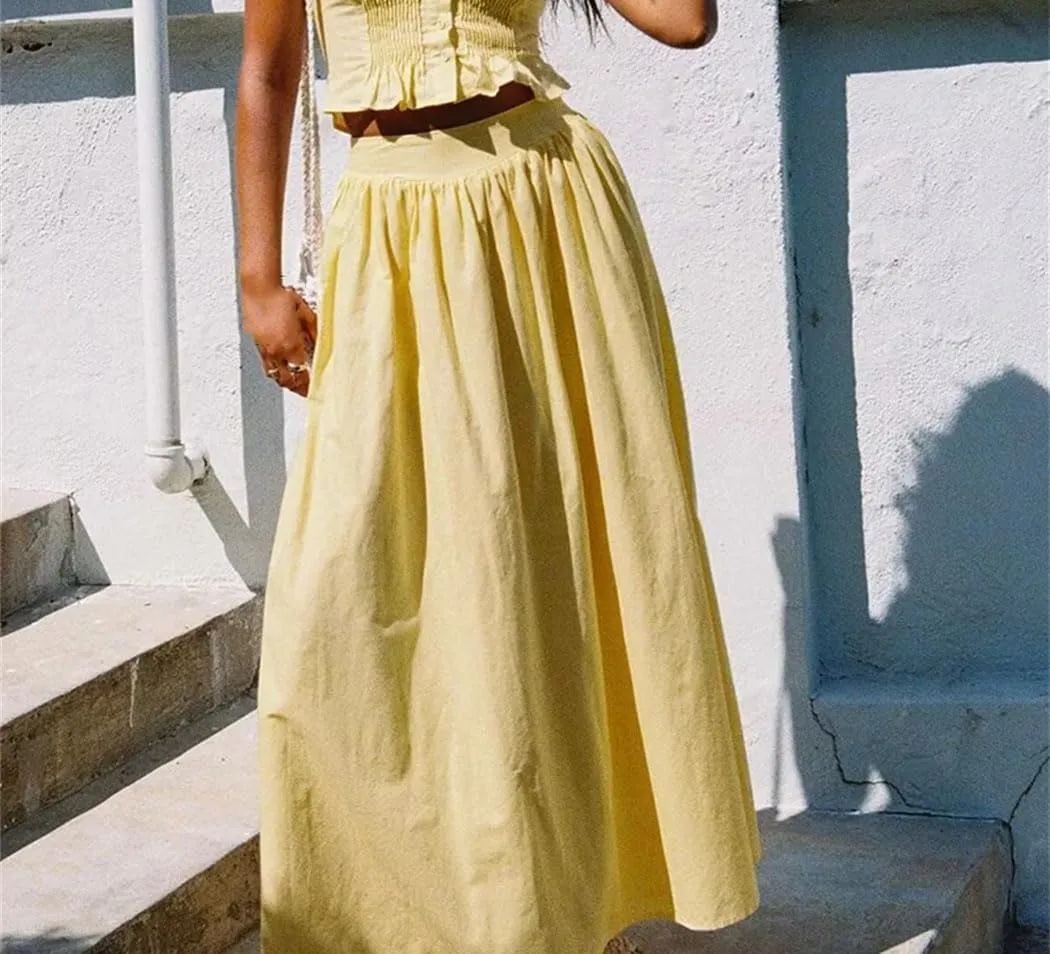 Women Vintage Cotton Big Swing Long Skirt Summer High Waist A-Line Holiday Party Skirts