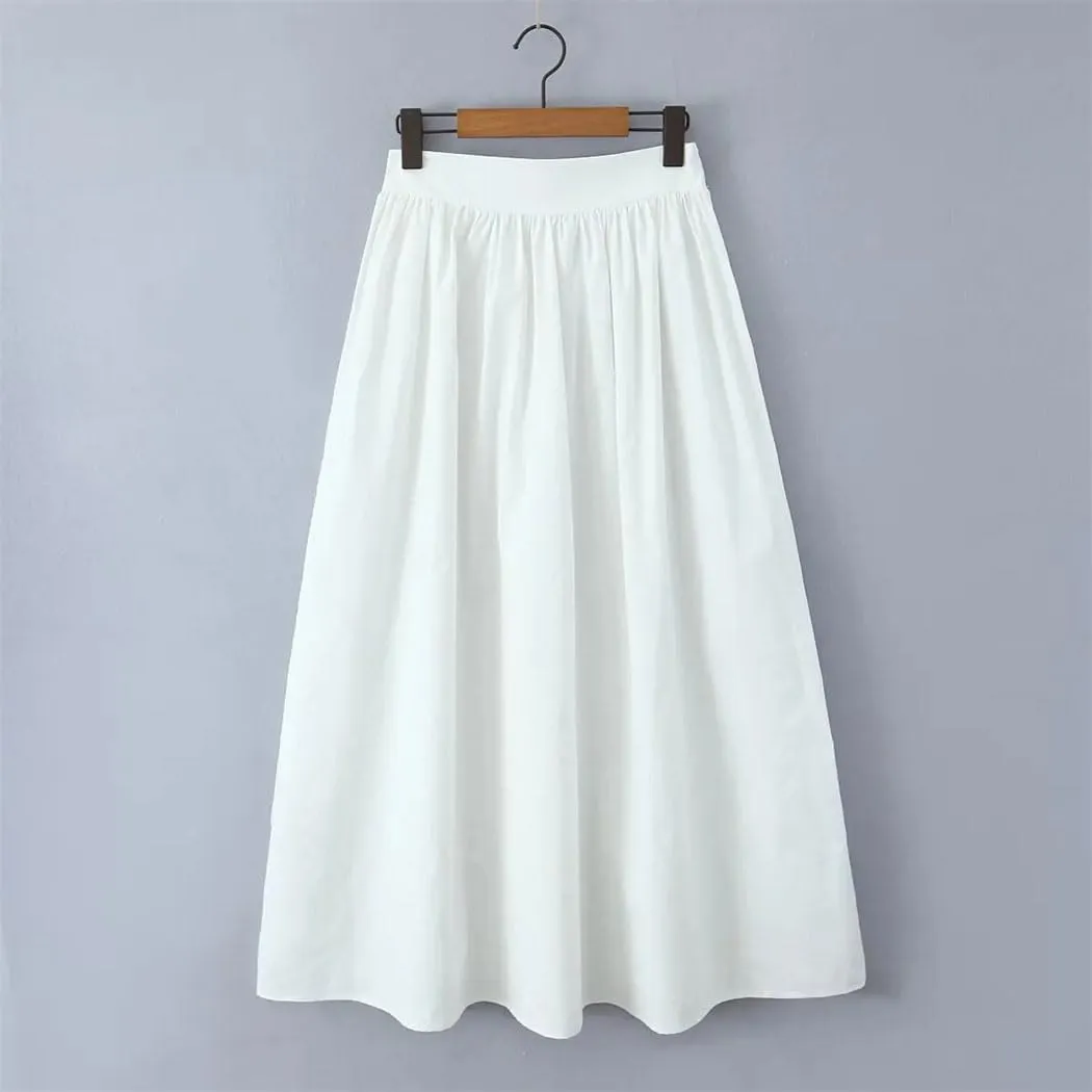 Women Vintage Cotton Big Swing Long Skirt Summer High Waist A-Line Holiday Party Skirts