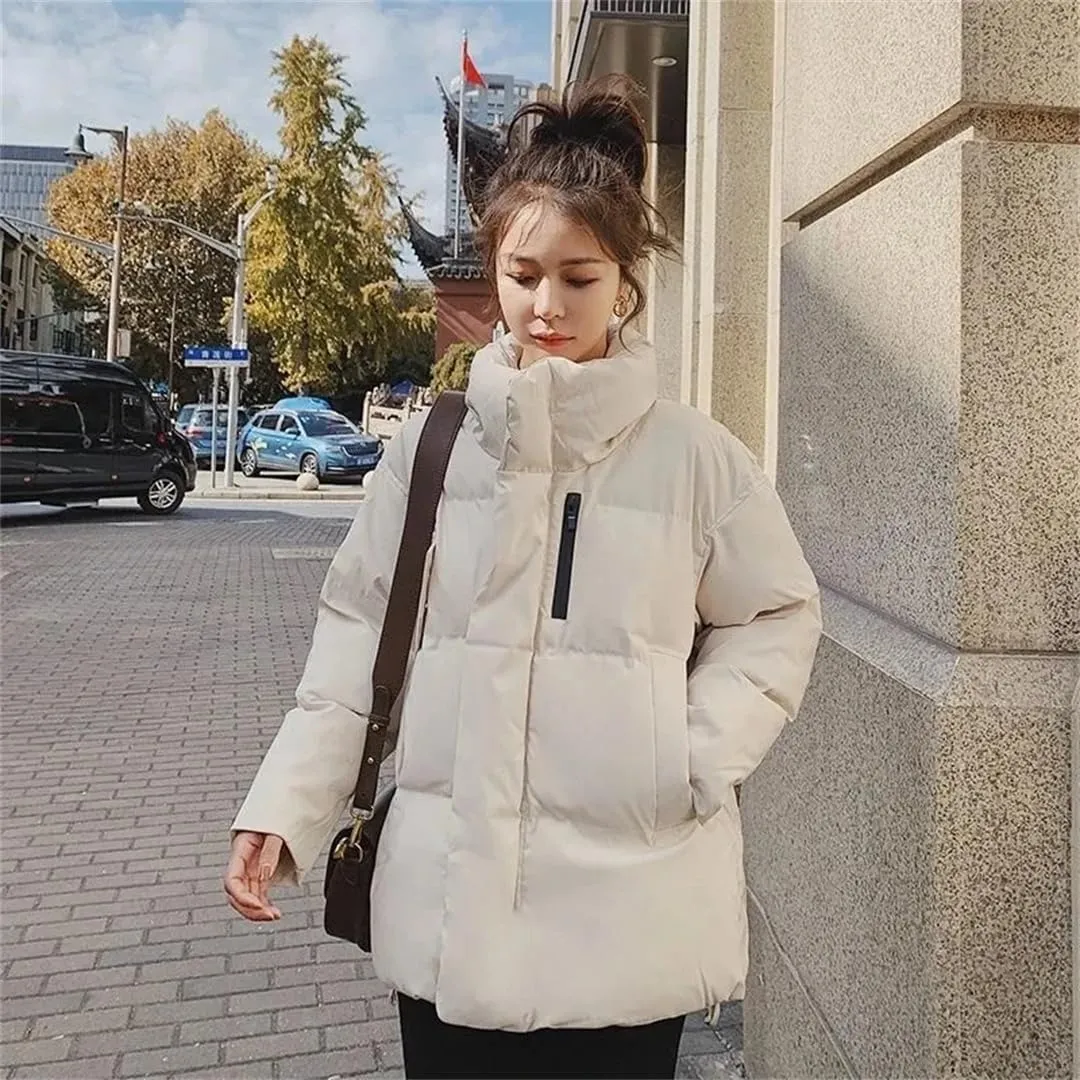 Women Winter Down Cotton Jacket Zipper Padded Puffer Parkas Thicken Warm Coats Loose Outwear Wear