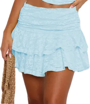 Women Y2k Floral Lace Short Skirt Sexy Layered Pleated Mini Skirts Low Rise Ruffled Skirts Flowy Streetwear