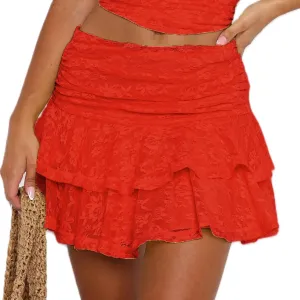 Women Y2k Floral Lace Short Skirt Sexy Layered Pleated Mini Skirts Low Rise Ruffled Skirts Flowy Streetwear