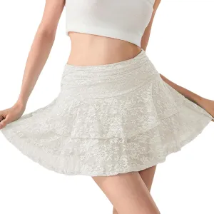 Women Y2k Lace Mini Skirt Sexy Ruffle Half Slip Skirt Low Rise Layered Pleated A Line Short Underskirt Streetwear