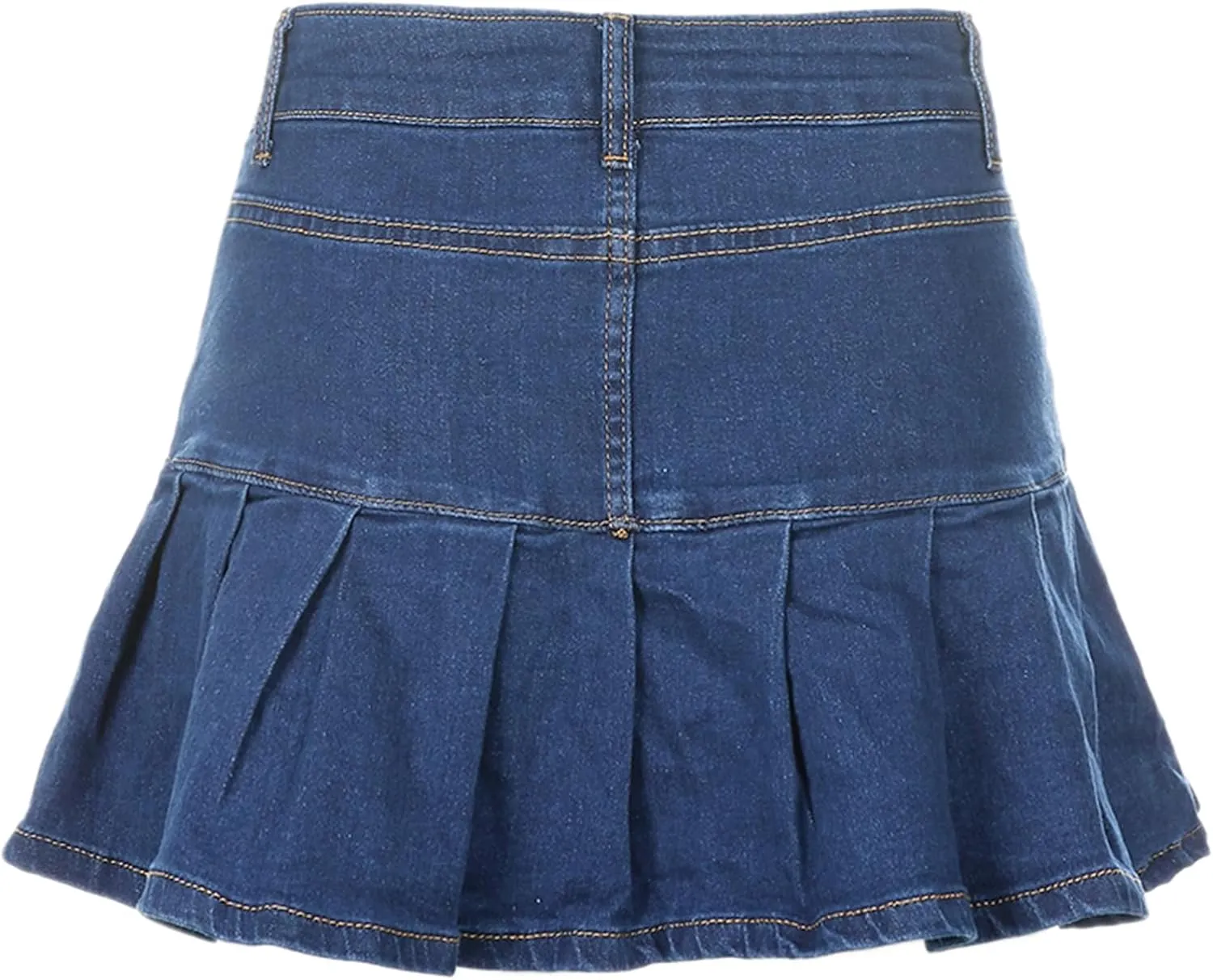 Women Y2K Pleated Jean Skirt Casual Low Waist Ruffle A Line Flare Denim Mini Skirt Summer Going Out Streetwear