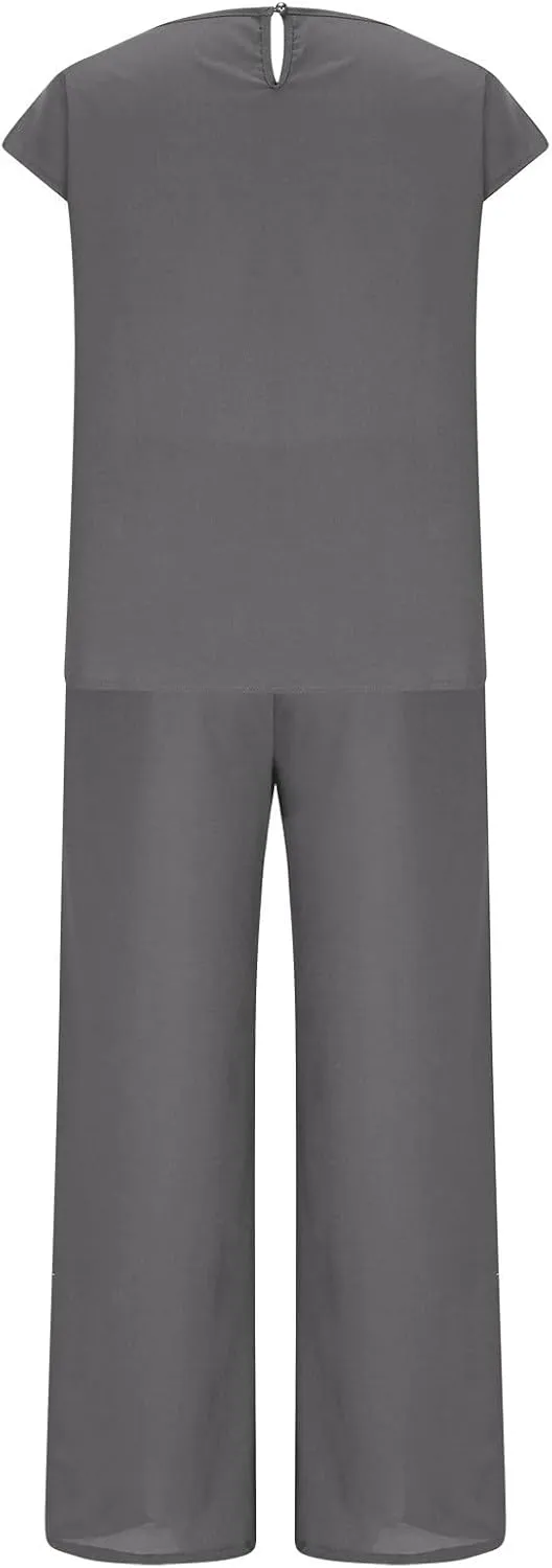 Women's 2 Piece Lounge Sets Summer Travel Airplane Outfits Cap Sleeve Tank Top and Wide Leg Sweat Pants Sweatsuits