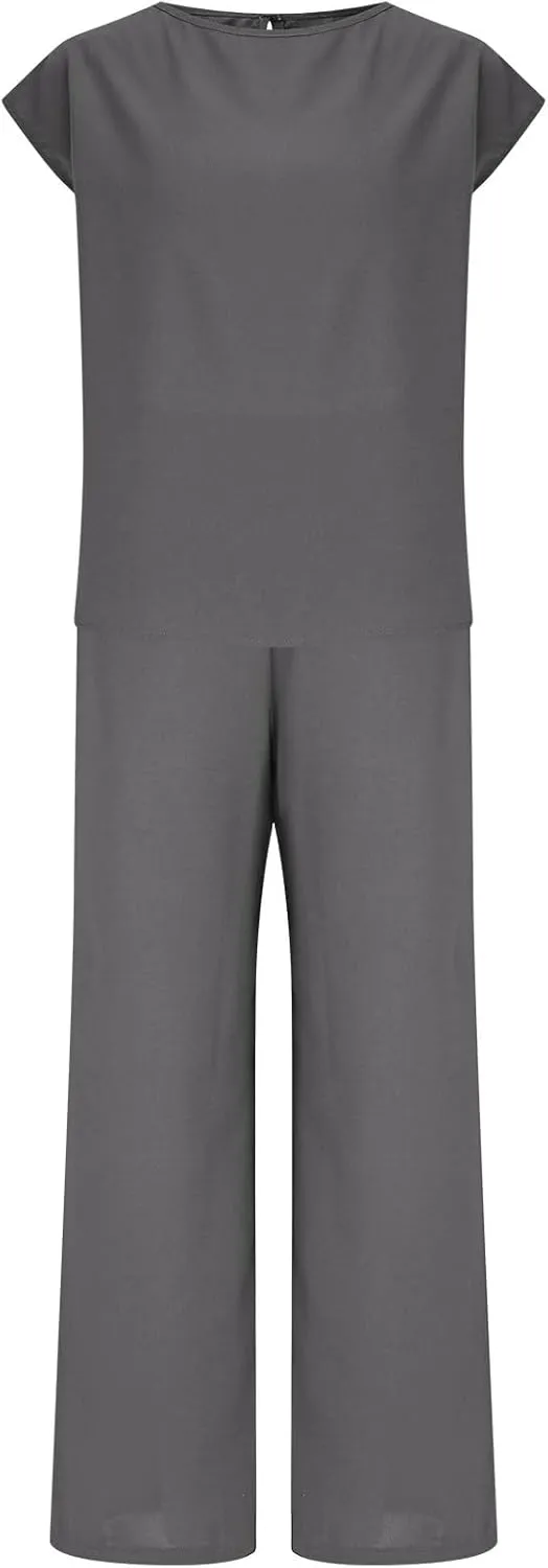 Women's 2 Piece Lounge Sets Summer Travel Airplane Outfits Cap Sleeve Tank Top and Wide Leg Sweat Pants Sweatsuits