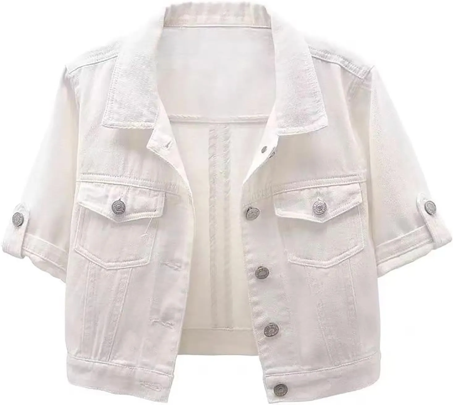Women's 3/4 Sleeve Colored Cropped Denim Jacket Light Wash Short Jean Jacket Trucker Coat Crop Jackets for Women Denim