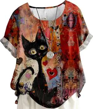Womens Boho Floral Linen Shirts Casual Summer Short Sleeve Crewneck Button Blouses Loose Fit Graphic Tunic Tops