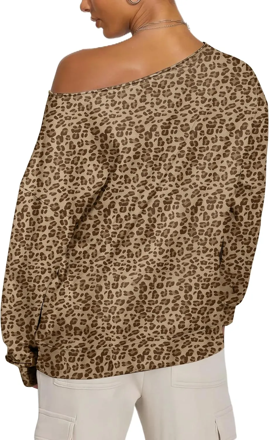 Womens Camo Off The Shoulder Sweatshirt Maple Leaf Print One Shoulder Sweatshirts Long Sleeve Loose Fleece Pullover